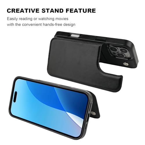 OT ONETOP ONETOP Compatible with iPhone 16 Pro Max Wallet Case with Card Holder, PU Leather Kickstand Card Slots Case, Double Magnetic Clasp and Durable Shockproof Cover 6.9 Inch (Black) - Image 5