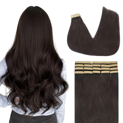 Lashey Hair Extensions Tape in Hair Extensions Straight 18 Inch Dark Brown Tape in Hair Extensions for Women 100 Remy Human Hair 50gpack 20pcs Hair Tape in Extensions - Image 1