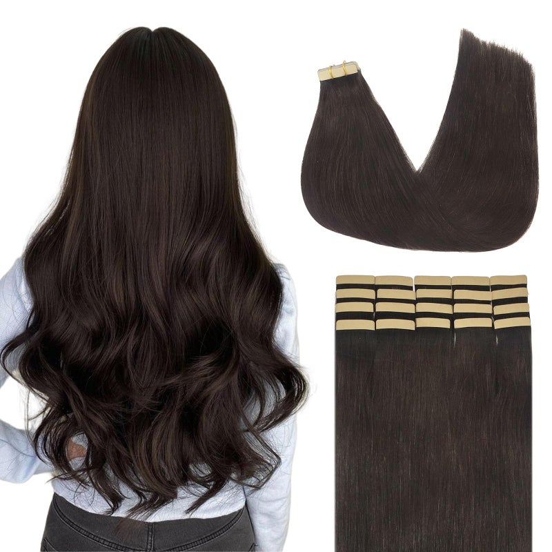 Lashey Hair Extensions Tape in Hair Extensions Straight 18 Inch Dark Brown Tape in Hair Extensions for Women 100 Remy Human Hair 50gpack 20pcs Hair Tape in Extensions - Image 2
