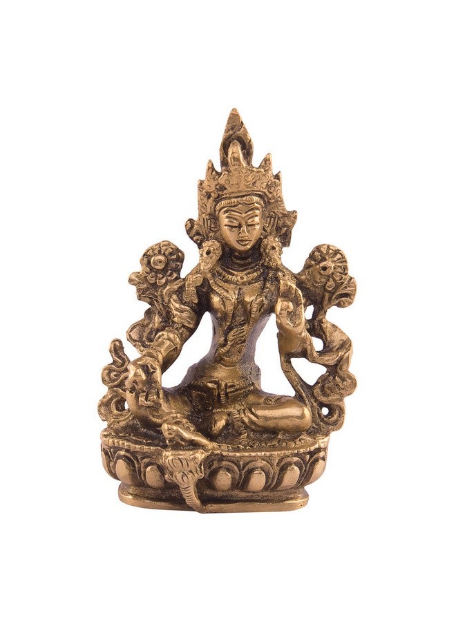 Kartique Brass Idol of Sitting Tara on Beautiful Pedestal for Spiritual Home Decor in Gold Color Height 3.5 Inch - Image 1