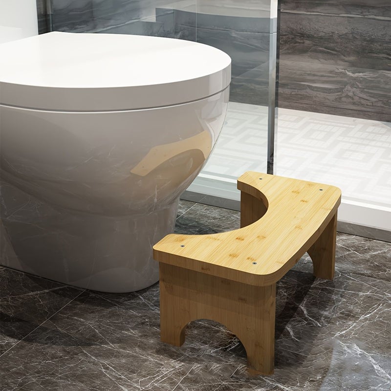 Bamboo Curved Toilet Stool Squat Adult Portable Potty Constipate Helper For Bathroom Bump Proof Polychrome Tea - Image 4