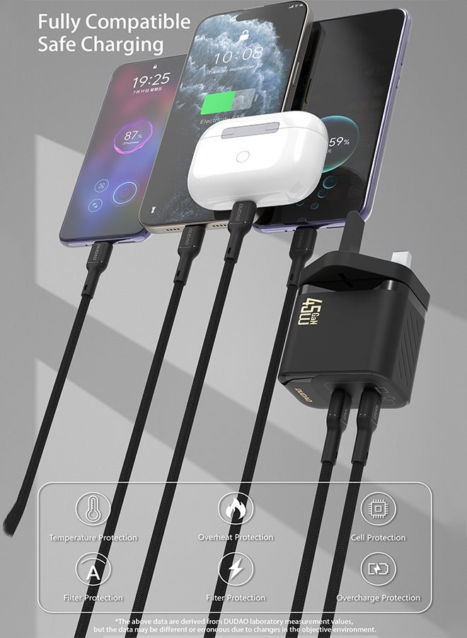 DUDAO 45W Samsung Charger GaN Dual USB-C Fast Charger with USB-C Cable, Compact Type-C Wall Charger, USB C Samsung Charger Laptop Charger, Power Adapter for iPhone, Samsung, Huawei, MacBook, iPad, Laptop – 9-Layer Safety Protection, Smart Temp Control - Image 2