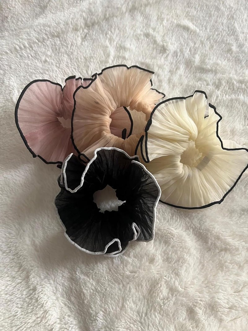 Generic Chic Large Bow French Chiffon Scrunchies with Elastic Bands Luxe Multicolor Hair Accessories for Women Girls Soft Elastic Ponytail Holders in a Set of 3 Ideal for Elegant Hairstyles  - Image 1