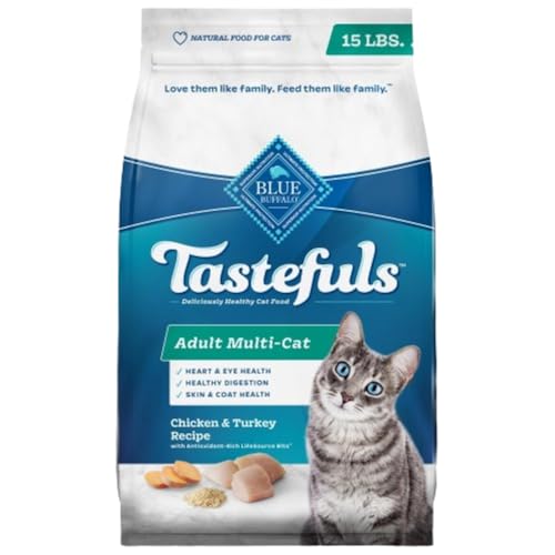Blue Buffalo Tastefuls Adult Cat Dry Food, Multi-Protein Chicken & Turkey Recipe, 15-lb. Bag - Image 1