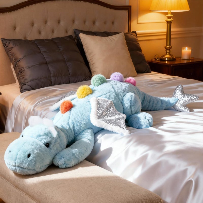 ARELUX Large 50in 3Lb Cute Dragon Stuffed Animals Plush Toy Soft Sky Blue Pterosaur Plushie Giant Fuzzy Dinosaur Pillow Plushies with White Wings Cuddly for Friends - Image 3