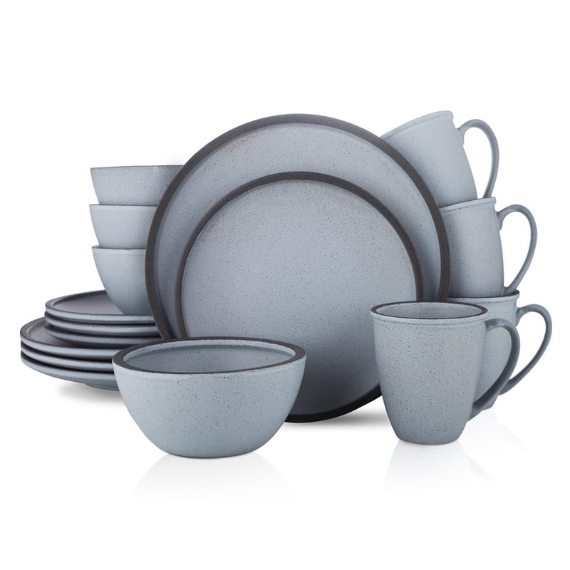 Stone Lain Tina Rustic Stoneware Reactive Glaze Dinnerware Set Service for 4 Blue and Grey 16 Piece