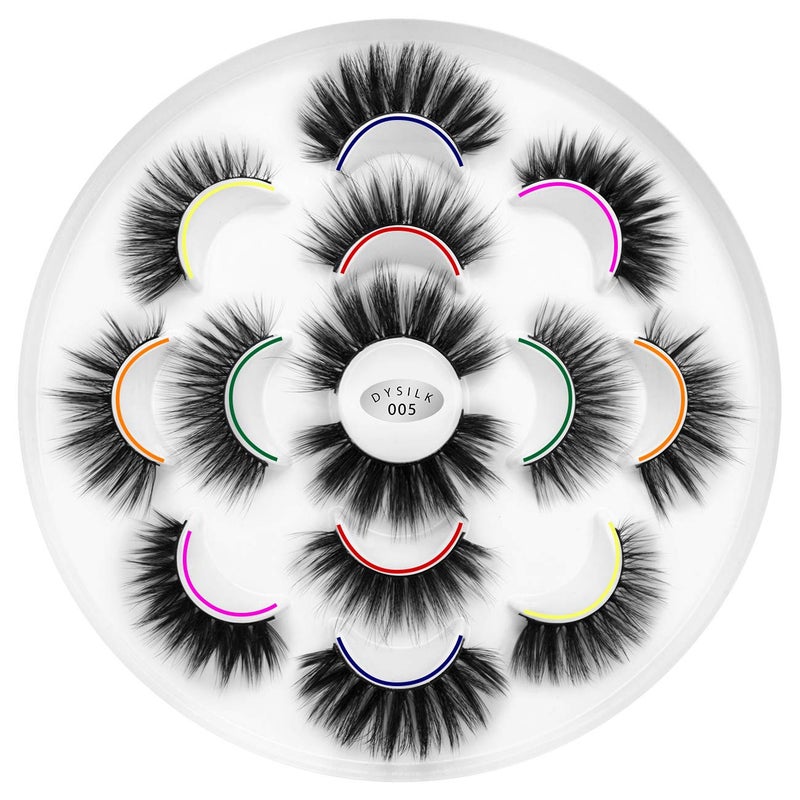 DYSILK Fluffy Lahses Fake Eyelashes  False Eyelashes Natural 7 Pairs 6D Lashes 7 Styles Faux Mink Eyelashes Wispy Lashes Natural Look False Eyelashes Long Lashes Pack Mink Lashes Eye Lashes 005