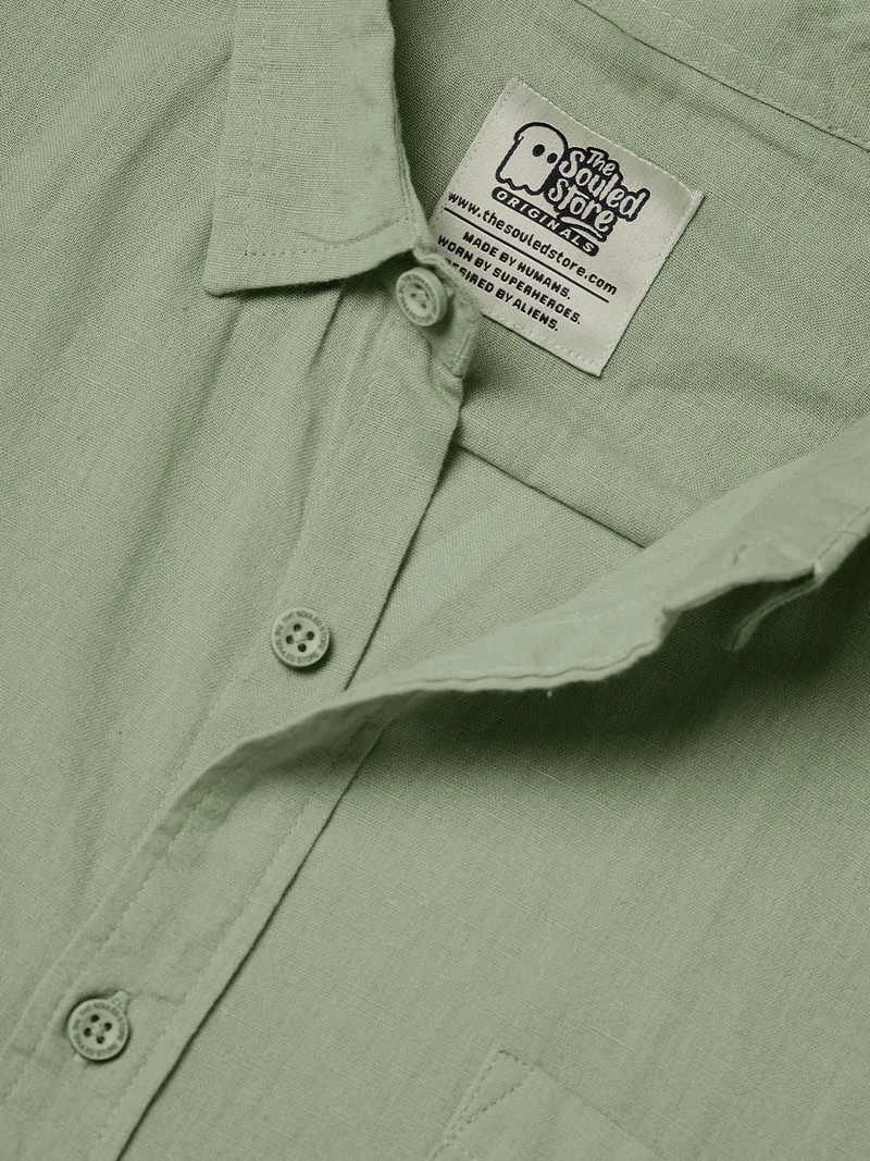 The Souled Store  The Souled Store Men Light Green Solid Regular/Classic Fit Cotton Linen Shirts for Men | Best Price UAE