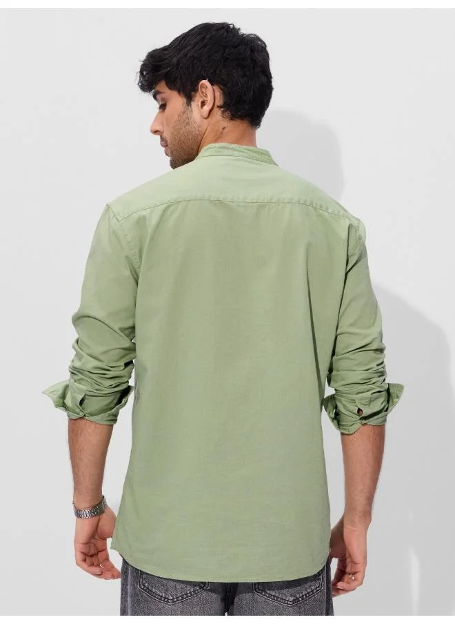 The Souled Store Green The Souled Store Men Light Green Solid Regular Fit Cotton Linen Shirts for Men | Best Price UAE