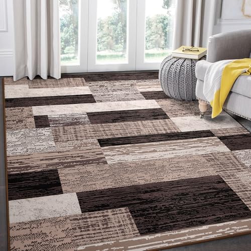 FlyDOIT Modern Geometric Patchwork Area Rug, 5x8 Chocolate Large Rugs for Living Room, Rockwood Collection Indoor Rugs for Bedroom, Throw Carpet Floor Decor for Entryway Dining Room Office Nursery - Image 5