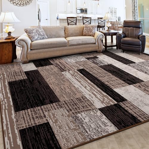 FlyDOIT Modern Geometric Patchwork Area Rug, 5x8 Chocolate Large Rugs for Living Room, Rockwood Collection Indoor Rugs for Bedroom, Throw Carpet Floor Decor for Entryway Dining Room Office Nursery - Image 3
