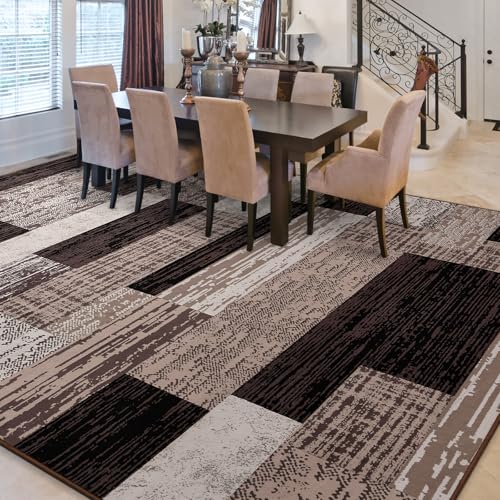 FlyDOIT Modern Geometric Patchwork Area Rug, 5x8 Chocolate Large Rugs for Living Room, Rockwood Collection Indoor Rugs for Bedroom, Throw Carpet Floor Decor for Entryway Dining Room Office Nursery - Image 4