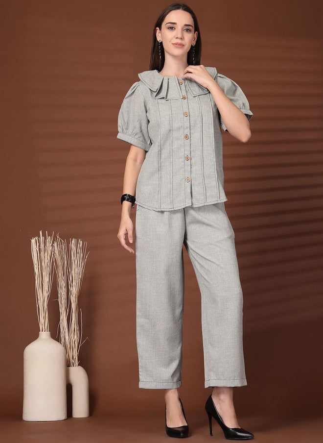 PlusS Grey Co-Ord Set With Round Neck Top For Women - Image 1