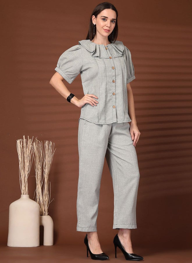 PlusS Grey Co-Ord Set With Round Neck Top For Women - Image 3