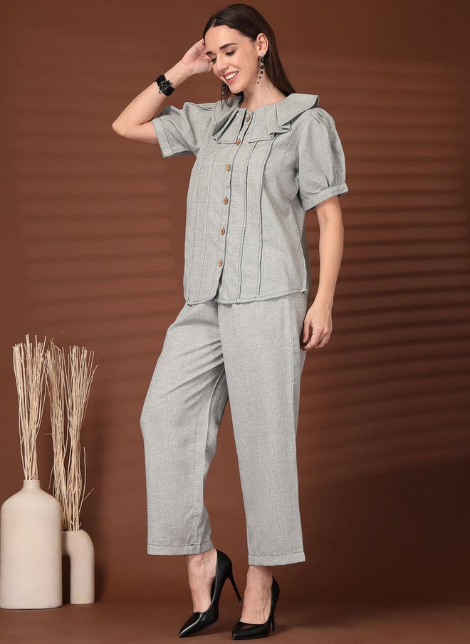 PlusS Grey Co-Ord Set With Round Neck Top For Women - Image 4