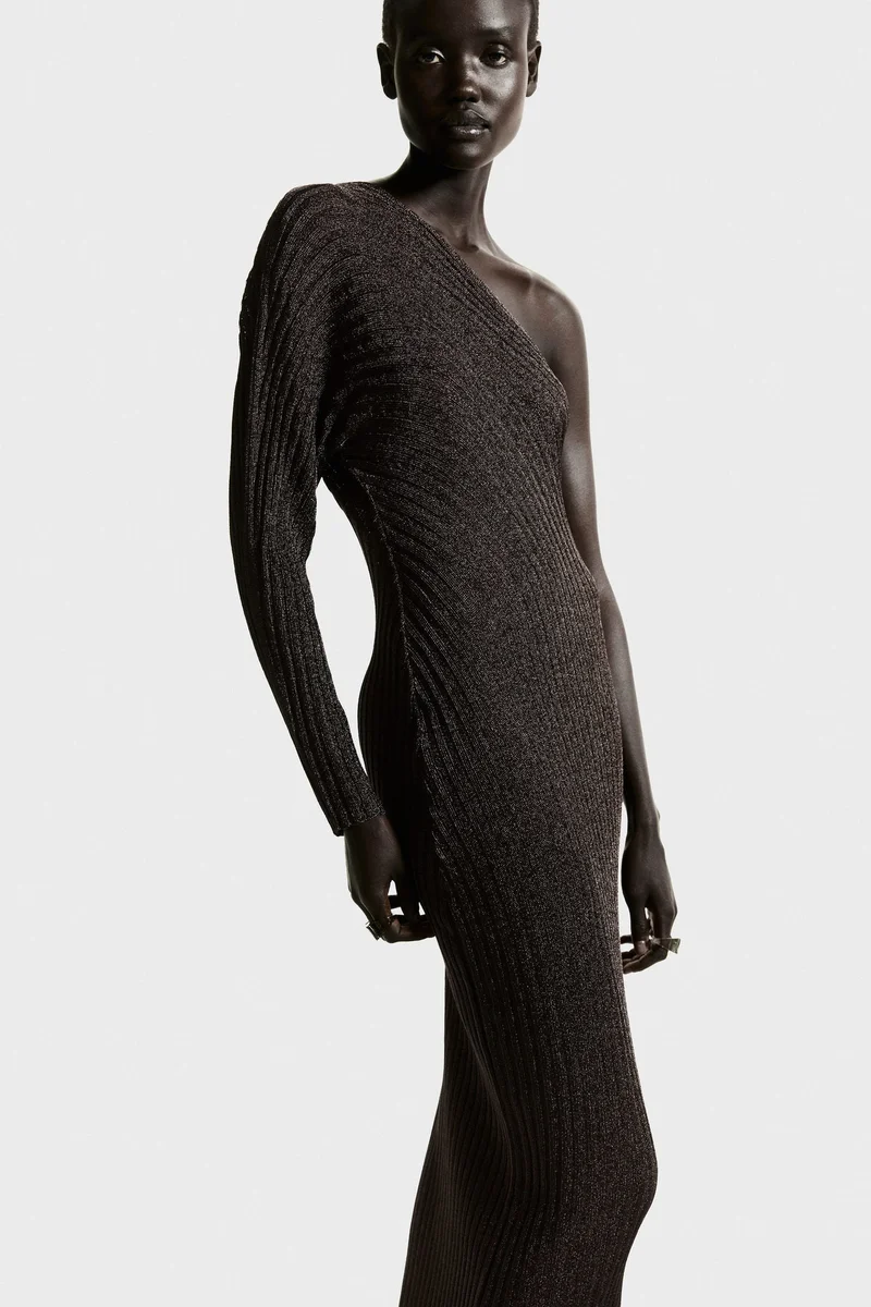 H&M Metallic one-shoulder dress