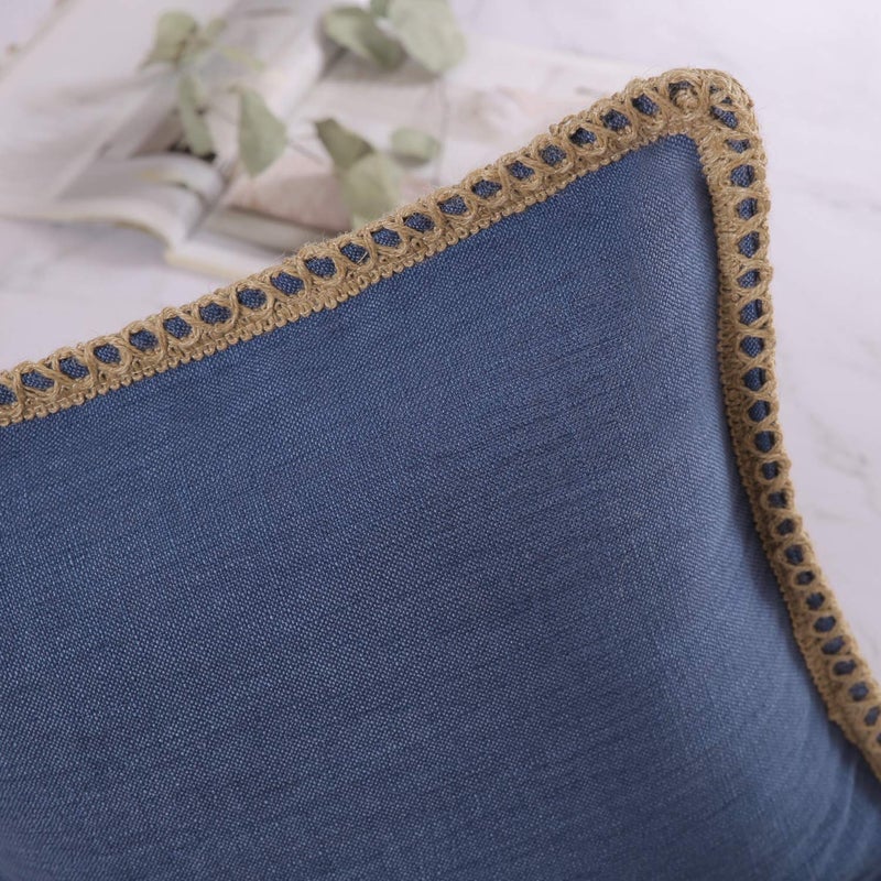 Phantoscope Pack of 2 Farmhouse Decorative Throw Decorative Pillow Cover Burlap Linen Trimmed Tailored Edges Navy Blue, Plain, 20 x 20 inches, 50 x 50 cm - Image 2