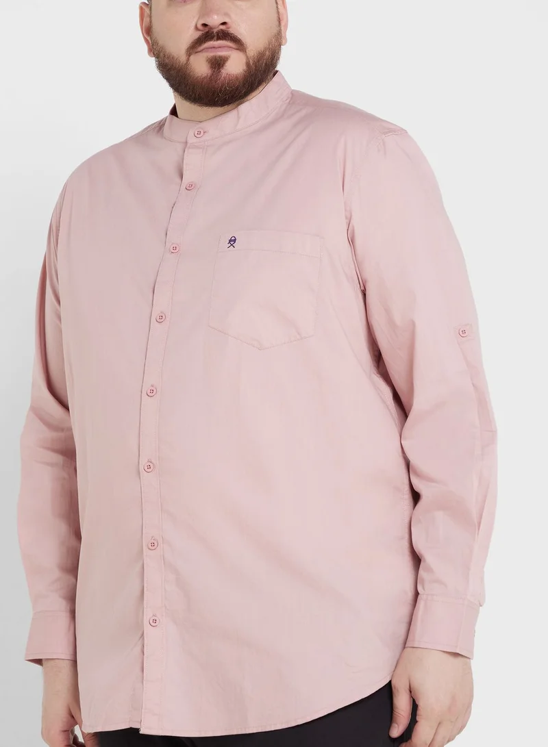 Thomas Scott Thomas Scott Plus Size Mandarin Collar Slim Fit Cotton Casual Shirt
