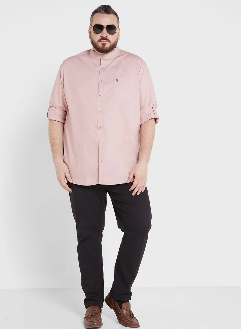 Thomas Scott Thomas Scott Plus Size Mandarin Collar Slim Fit Cotton Casual Shirt