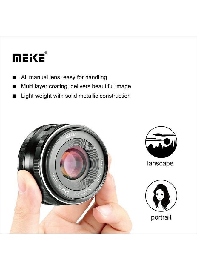 Meike - 35mm f1.7 Large Aperture Manual Focus APSC Lens Compatible with Fujifilm X Mount Mirrorless Camera X-T3 X-H1 X-Pro2 X-E3 X-T1 X-T2 X-T4 X-T5 X-T10 X-T20 X-T200 X-A2 X-E2 X-E1 X30 X70 X-A1 XPro1 - Image 1
