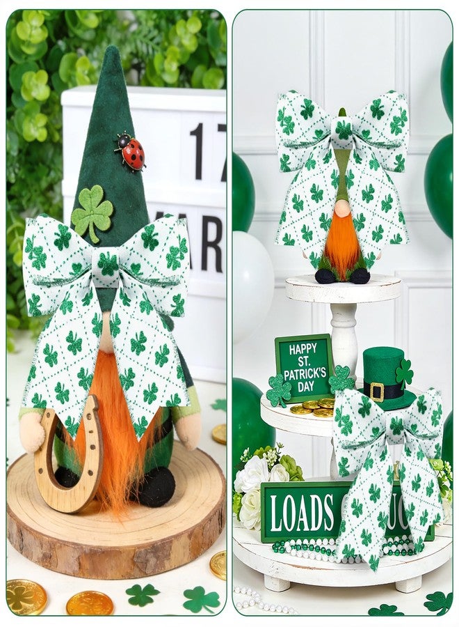 KINGLAKE St Patrick's Day Wired Ribbon - 2.5 Inch Glitter Green Shamrock Ribbon Wired for Wreath Bows White Burlap Ribbons with Dotted Line for Crafts Gift Wrapping St. Patricks Day Decoration 11 Yds - Image 5