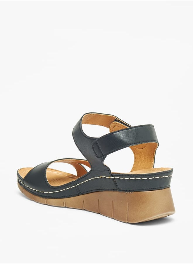 Le Confort Womens Solid Strappy Wedge Heeled Sandals With Hook And Loop Closure  - Image 2