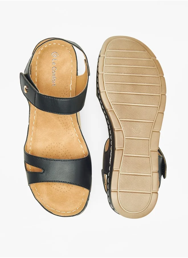 Le Confort Womens Solid Strappy Wedge Heeled Sandals With Hook And Loop Closure