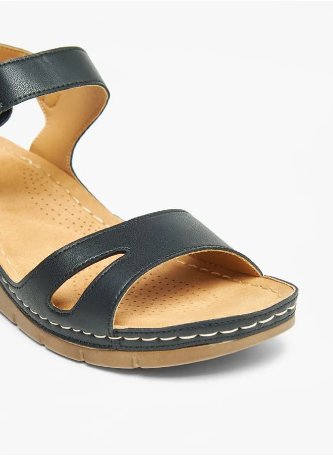 Le Confort Womens Solid Strappy Wedge Heeled Sandals With Hook And Loop Closure