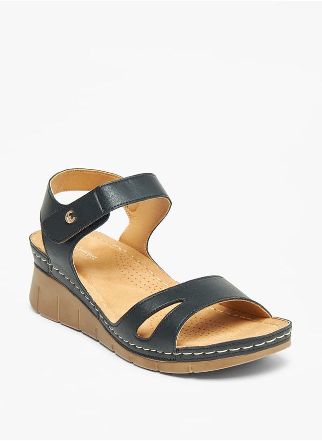 Le Confort Womens Solid Strappy Wedge Heeled Sandals With Hook And Loop Closure  - Image 1