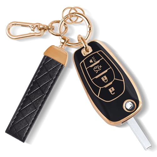 Rislobx Key Fob Cover Fit for Chevy Flip Key 4 Buttons Car Key Case Protector for Cruze Spark Trax Sonic Trailblazer GBlack - Image 1