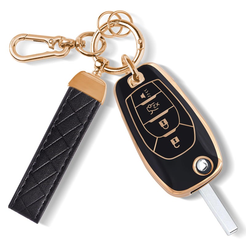 Rislobx Key Fob Cover Fit for Chevy Flip Key 4 Buttons Car Key Case Protector for Cruze Spark Trax Sonic Trailblazer GBlack - Image 3