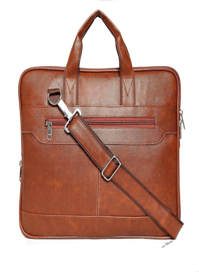 TRUE INDIAN Laptop Bag for Men - Genuine Leather Office Bag, Tan Color - Fits 14/15.6/16 Inch Laptop/MacBook - Expandable, Water Resistant - Shoulder Bag with Trolley Strap - 1 Year Warranty - Image 1