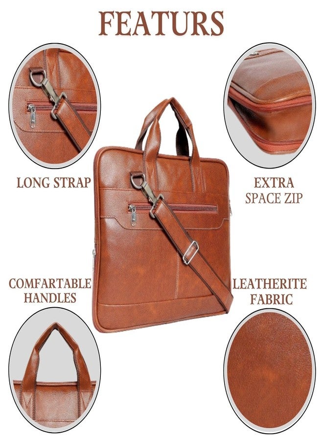 TRUE INDIAN Laptop Bag for Men - Genuine Leather Office Bag, Tan Color - Fits 14/15.6/16 Inch Laptop/MacBook - Expandable, Water Resistant - Shoulder Bag with Trolley Strap - 1 Year Warranty - Image 5
