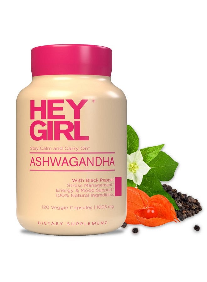 HEY GIRL NUTRITION Ashwagandha Capsules 1005mg - Ashwagandha Powder with Organic Black Pepper | 120 Pills Pure Ashwagandha Powder and Root Extract | Natural Mood & Stress Support, Energy, Focus, Thyroid Ashwaganda - Image 1