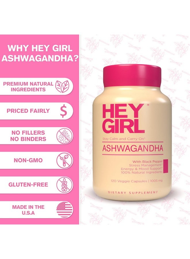 HEY GIRL NUTRITION Ashwagandha Capsules 1005mg - Ashwagandha Powder with Organic Black Pepper | 120 Pills Pure Ashwagandha Powder and Root Extract | Natural Mood & Stress Support, Energy, Focus, Thyroid Ashwaganda - Image 3
