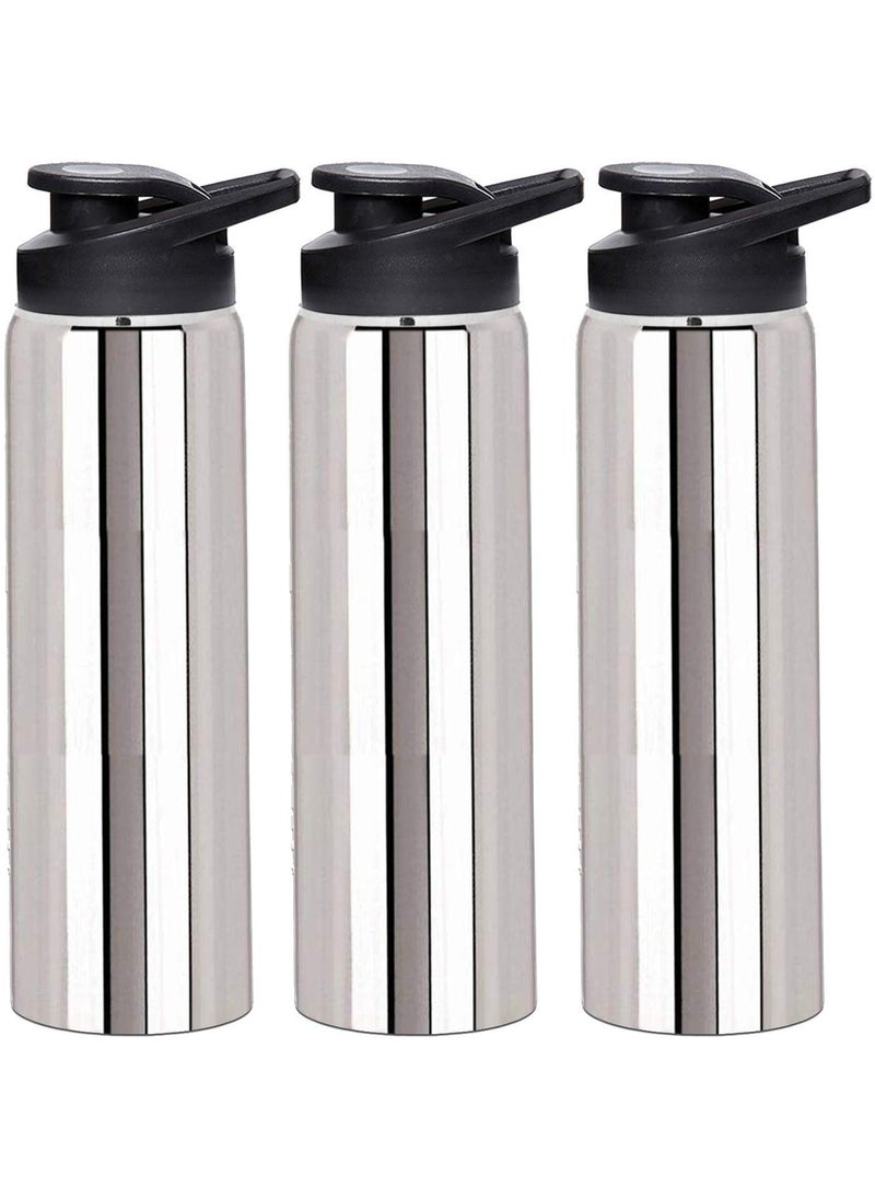 Kuber Industries - Kuber Industries Stainless Steel 3 Pieces Sport Water Bottle Set with Straw Flip Cap 1 LTR (Silver) -CTKTC21642 - Image 1