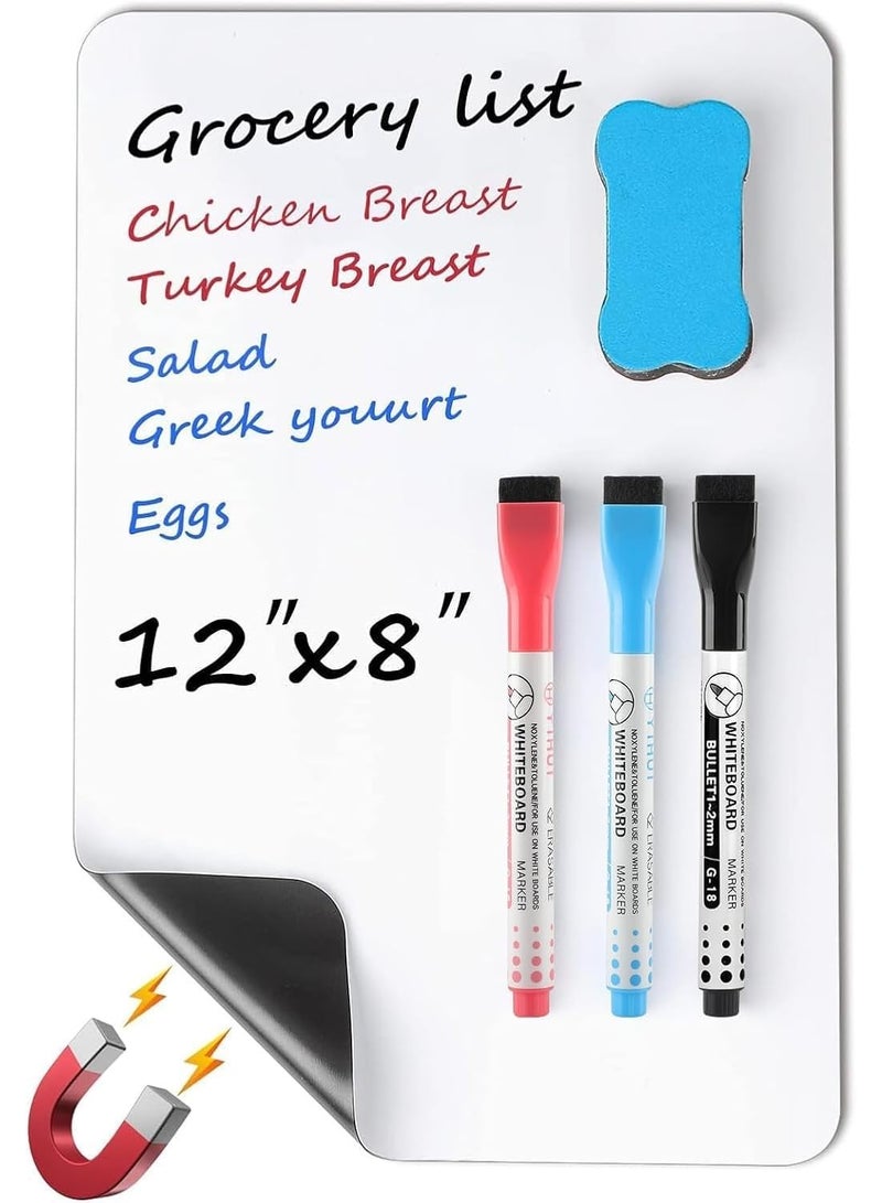 Little gorilla A4 Magnetic White Board Versatile Dry Erase Board Fridge Dry Erase Whiteboard Sheet with 3 Markers and Board Eraser, Rounded Corner for DIY Projects Family Interaction and Creative Learning Message Board Office Memo, 21*30cm - Image 1