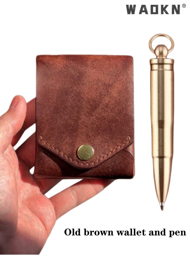 WAOKN Vintage PU Leather Anti RFID Skimming Wallet ，Minimalist Pocket Change Purse for Men & Women, Anti-Cut Slim Snap Closure Short Wallet with Multi Card Slots & Cash Pocket, Unisex Retro Expandable Wallet for Daily Business, With Pen Slots，for Men Women Business Daily Sports Hiking Backpacking Shopping Travel - Image 1