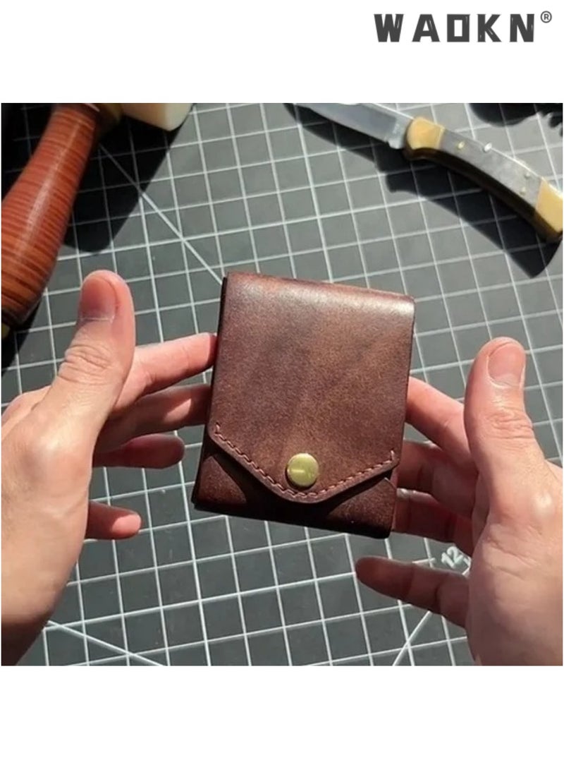 WAOKN Vintage PU Leather Anti RFID Skimming Wallet ，Minimalist Pocket Change Purse for Men & Women, Anti-Cut Slim Snap Closure Short Wallet with Multi Card Slots & Cash Pocket, Unisex Retro Expandable Wallet for Daily Business, With Pen Slots，for Men Women Business Daily Sports Hiking Backpacking Shopping Travel - Image 5