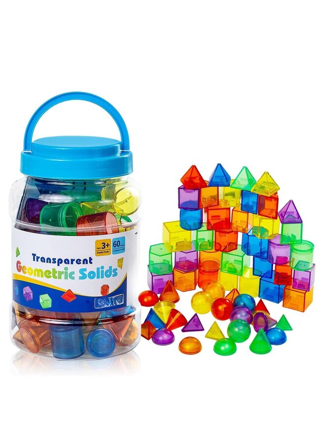 60pcs Teaching 3D Shapes - Geometric Solids, Light Table Teaching Aids, Light Table Translucent Toys, Early Learning Teaching Aids Three Dimensional Geometry Jar T - Image 1