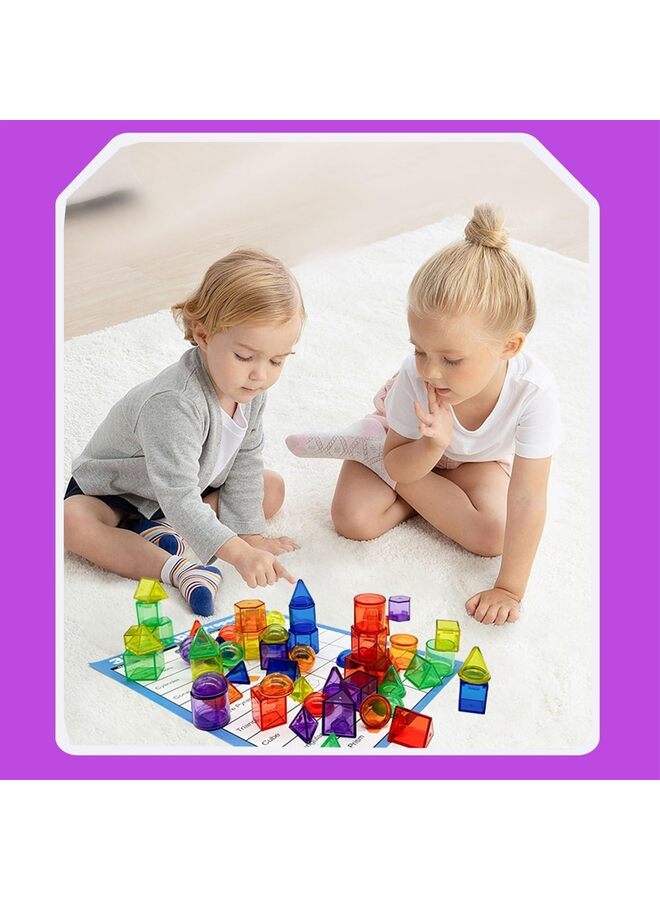 60pcs Teaching 3D Shapes - Geometric Solids, Light Table Teaching Aids, Light Table Translucent Toys, Early Learning Teaching Aids Three Dimensional Geometry Jar T - Image 5