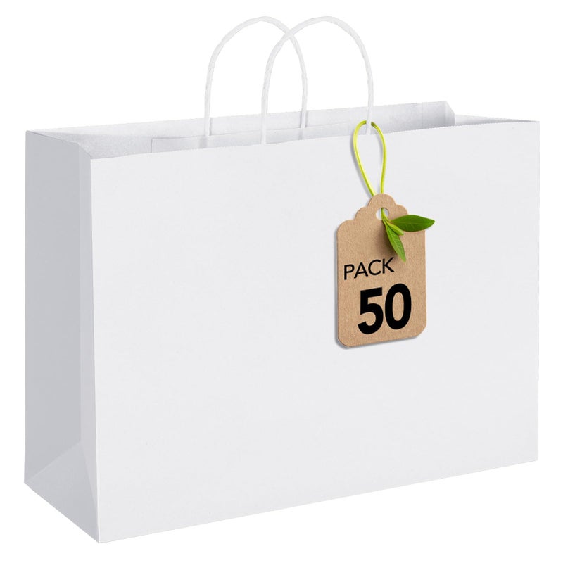 MESHA 16x6x12 White Kraft Paper Bags With Handles50 Pack Large Gift Bags Bulk Bulk Reusable for BusinessRetailBirthdayWeddingPartyFavorMerchandiseGrocery Shopping Bag