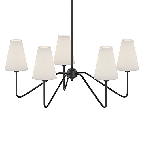 Electro bp;30" Dia 5-Arm Classic Chandeliers Matt Black with White Linen Shades,Light Fixture for Dining Room,Living Room,Bedroom,E12,200W - Image 1