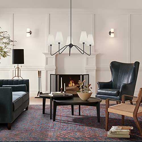 Electro bp;30" Dia 5-Arm Classic Chandeliers Matt Black with White Linen Shades,Light Fixture for Dining Room,Living Room,Bedroom,E12,200W - Image 4