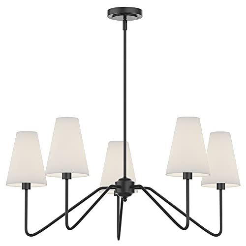 Electro bp;30" Dia 5-Arm Classic Chandeliers Matt Black with White Linen Shades,Light Fixture for Dining Room,Living Room,Bedroom,E12,200W - Image 2
