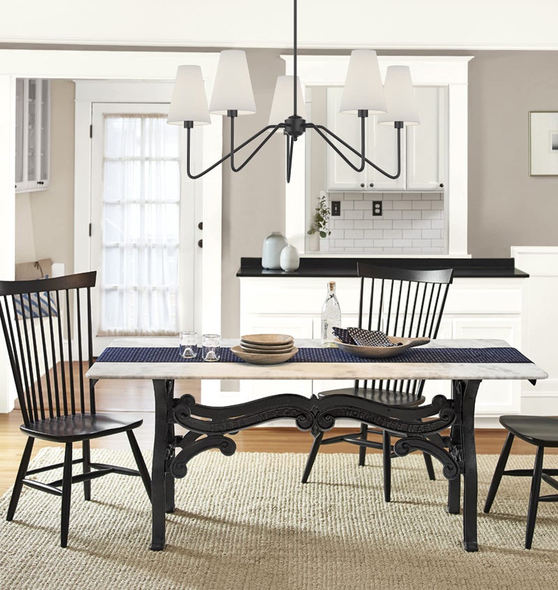 Electro bp;30" Dia 5-Arm Classic Chandeliers Matt Black with White Linen Shades,Light Fixture for Dining Room,Living Room,Bedroom,E12,200W - Image 5