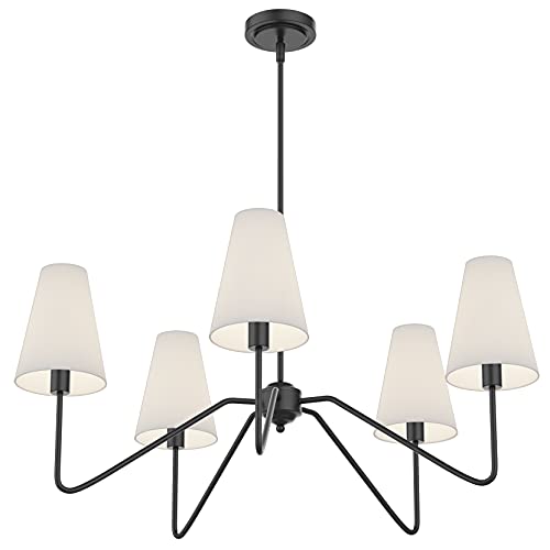 Electro bp;30" Dia 5-Arm Classic Chandeliers Matt Black with White Linen Shades,Light Fixture for Dining Room,Living Room,Bedroom,E12,200W - Image 3