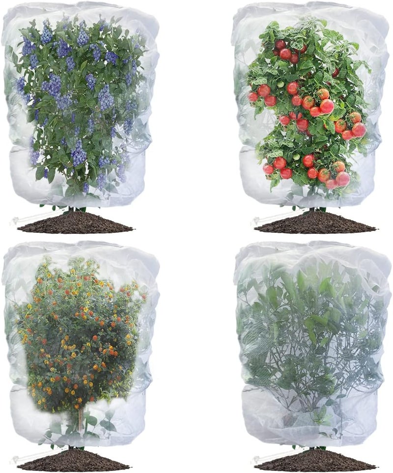 Evoio 4 Pcs Garden Plant Fruit Tree Bird Netting Protection Blueberry Bushes Netting Covers Bags with Drawstring, 4 x 4.6 ft Shrubs Bush Tomato Strawberry Berry Barrier Mesh Cover Net Protector - Image 1