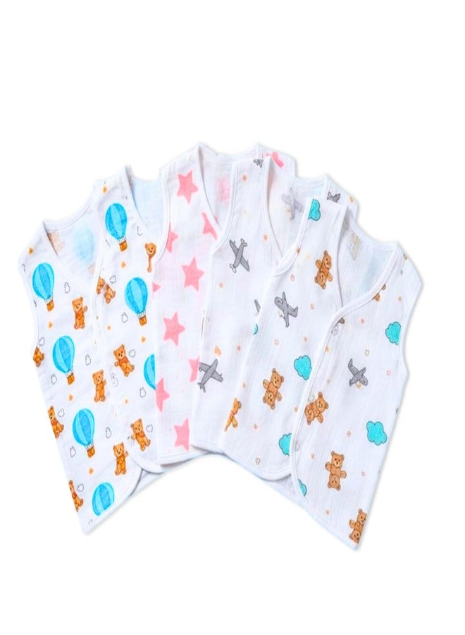 Lil' Shark Cotton Muslin Button Jabla | White Sleeveless Jhabla for Boys & Girls | Vest (in | Age, 3 Months, 6 Months, Regular, 4, Combo 1) - Image 1