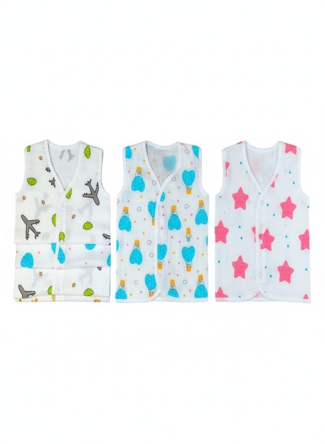 Lil' Shark Cotton Muslin Button Jabla | White Sleeveless Jhabla for Boys & Girls | Vest (in | Age, 3 Months, 6 Months, Regular, 4, Combo 1) - Image 3